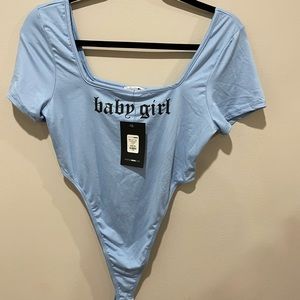 NWT “Baby Girl” baby blue short sleeved bodysuit